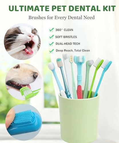 10 Pieces Pet Toothbrush Set, 360° Toothbrush for Dogs Cats, Double-Ended Soft Bristle Brush & Finger Toothbrushes, Gentle Dental Care Kit for Small Large Dogs Puppy Kittens (Multicolor) - color: Modelc-10pack