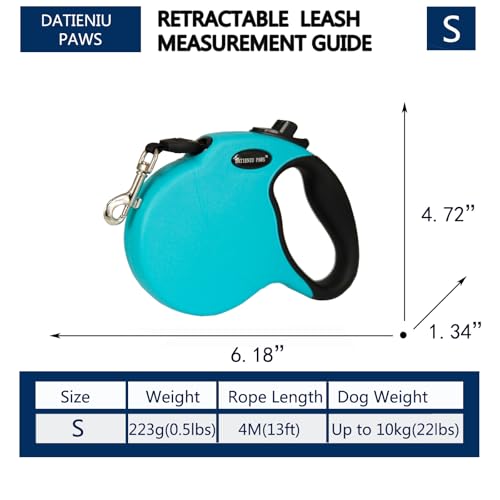 13FT Retractable Dog Leash for Small Dogs up to 22lbs with Chew Proof Steel Wire Extender, Lightweight, Durable & Safe Walking Solution Blue S - color: Blue, size: Small