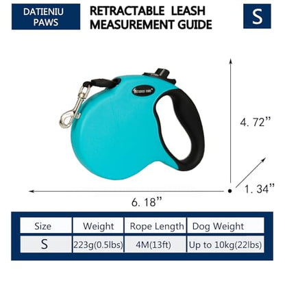13FT Retractable Dog Leash for Small Dogs up to 22lbs with Chew Proof Steel Wire Extender, Lightweight, Durable & Safe Walking Solution Blue S - color: Blue, size: Small