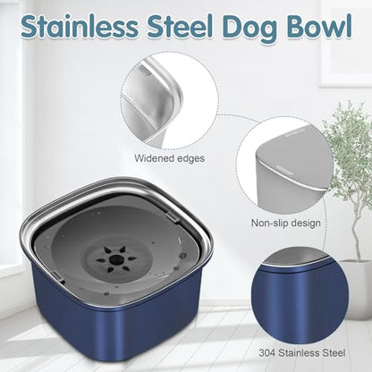 UPSKY 3L Dog Water Bowl 101oz Stainless Steel No Spill Large Capacity Dog Food Water Bowl Slow Water Feeder, Spill Proof Pet Water Dispenser Vehicle Carried Travel Water Bowls - color: I-Dark Blue