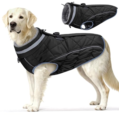 Dog Coat, Warm Dog Winter Coat for Large Dogs, Waterproof Jacket with Harness Built in, Reflective Turtleneck Cold Weather Coats with Zipper,Pet Fleece Vest Snow Jacket, Black L - color: Black, size: L