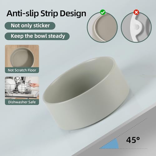 Havniva 7.3” Dog Bowls Elevated Ceramic Dog Food and Water Bowl Set, Double Raised Dog Water Bowl with Stand Non-Slip Rubber Base Large Capacity Feeding Pet Food Bowl for Medium Dogs - color: Matte Gray - 2 Bowls+Stand, size: 7.3 Inch