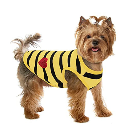Pet Dog Striped T-Shirt Dogs Cats Cotton Vest Spring Summer Pet Apparel Tee Shirt Suitable for Small and Medium Large Pets French Bulldog Bichon - color: Yellow-Vest, size: X-Small