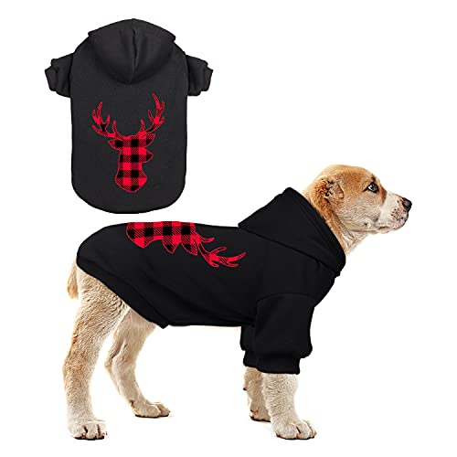 Dog Hoodie Sweater for Dogs Pet Clothes Buffalo Plaid Dog Hooded Sweatshirt Warm and Soft Breathable Cozy(Reindeer&M) - color: Reindeer, size: Medium