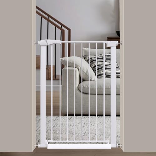 Fairy Baby 38" Extra Tall Baby Gate for Stairs, Fits 29.5" to 32.2" Wide Openings, Metal Auto Close Dog Gate Indoor for the House Doorways, Pressure Mounted Pet Cat Gate for Toddler Kids, White - color: White, size: 29.5"-32.2"