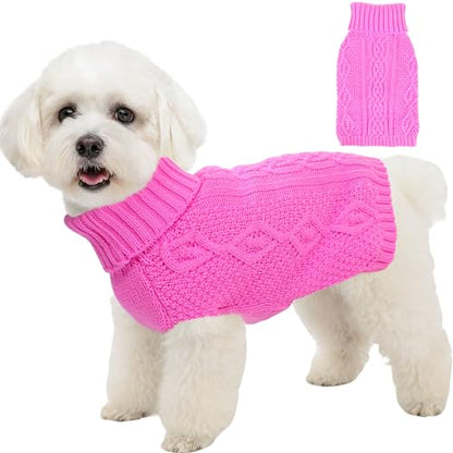 Dog Sweaters for Small Dogs Winter Dog Clothes Turtleneck Knit Puppy Sweater Warm Chihuahua Clothes Cat Sweater Frenchie Doggy Pullover Outfit with Twisted Design(Pink, X-Small) - color: PINK, size: X-Small