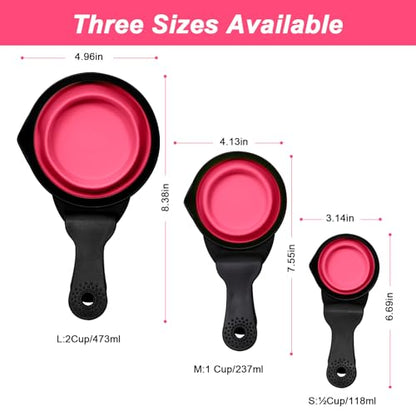 Collapsible Dog Food Scoop Foldable Pet Food Bag Clip 3 in 1 Multi-function Silicone Cat Food Measuring Cup Scoop Dog Food Scooper Pet Food Storage Clip (Rose Red, 1 Cup Capacity(1 Pack)) - color: Rose Red, size: 1 Cup Capacity(1 Pack)