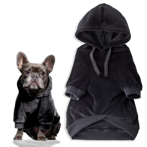 Pet Passion Cooper II Organic Cotton Velour Dog Hoodie Pet Coat for Small, Medium and Large Dogs, Black, XXX-Small (up to 5lbs) - color: Black, size: XXX-Small (up to 5lbs)