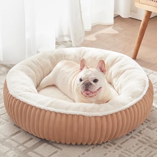 30 inches Donut Dog Bed for Medium Dogs,Calming Round Pet Bed with Removable Cover,Washable Milk Plush Faux Fur, Fits Pets up to 30 lbs(Mocha,Medium) - color: Mocha, size: 30.0"L x 30.0"W x 8.0"Th