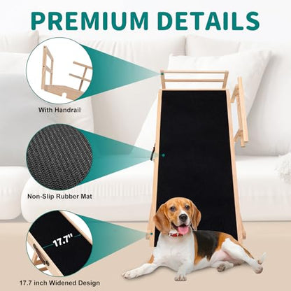 Dog Ramp for Bed, Adjustable Pet Ramps for Dog to Get on Bed, Non-Slip Rubber Surface - Folding Wooden Dog Ramp for Small/Large/Old Dogs, Adjustable up to 23.5 inch High Beds, Safety Railings - size: M-for 23.6''H Bed
