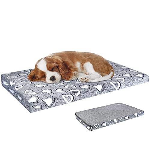VANKEAN Reversible Cool and Warm Dog Bed Mat for Crates - Stylish Pad With Waterproof Inner Linings and Removable Machine Washable Cover, Firm Support for Small to XX-Large Dogs, Grey - size: S(24 x 18 x 3")