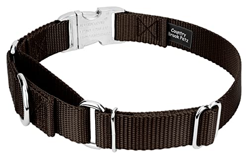 Country Brook Petz - Martingale Dog Collar - Heavy Duty Nylon Adjustable Martingale Dog Collar with Premium Buckle for Small Medium Large Breeds (5/8 Inch, Extra Small, Brown) - color: Brown, size: Extra Small (Pack of 1)
