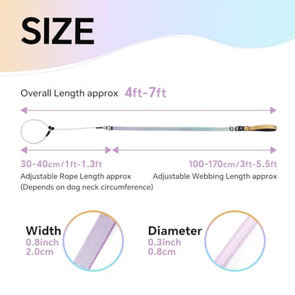 QQPETS Adjustable Slip Lead Dog Leash, Hands Free Waist Leash for Dog Walking, Reflective Training Lead with 360° Swivel Anti-Tangle, 4-7 ft Length for All Breeds - color: Color Gradient