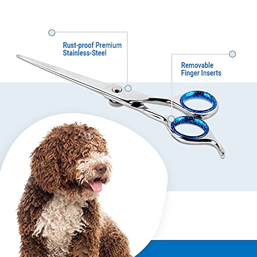 Laazar Pet Grooming Set - 7" Straight Pet Grooming Scissors & 6.5" Pet Thinning Shears with 42 Teeth | Professional Dog Scissors Kit | Use as Cat and Dog Shears - size: 7 Inch