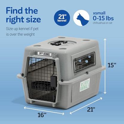 Petmate Sky Kennel For Air and Travel Airline Compliant Dog Crate for Smaller Dog Breeds or Pets up to 15 lbs, Heavy Duty Dog Kennel, Made in the USA- 21" L - size: 21 Inch