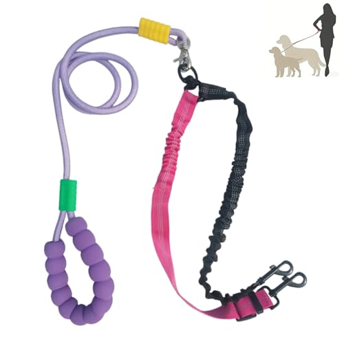 Heavy Duty Double Dog Leash for 2 Large Dogs, 5ft Shock Absorbing Bungee with 360° No Tangle Swivel, Reflective Dual Pet Leash with Comfort Grip for Walking Running Hiking