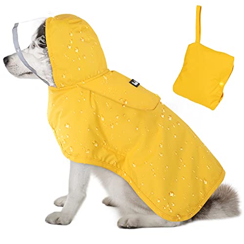 Lukovee Dog Raincoat, Adjustable Dog Rain Jacket with Clear Hooded Double Layer for Large Medium Small Dogs Puppies, Waterproof Rain Coat Poncho with Reflective Storage Pocket & Rim (Yellow, S) - color: A-Yelllow, size: Small