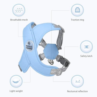 Patas Lague Dog Harness with Leash Set Adjustable Soft Padded Step-in Dog Vest No Choke No Pull Reflective for Small Medium Pets with Poop Bags and Dispenser, Solid and No-chew, Blue S - color: Blue, size: S (Neck 18.1-21.2'' Chest 21.2-25.2'')