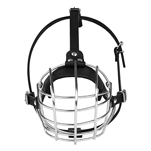 Pitbull Dog Muzzle Metal Mask Amstaff Secure Wire Basket Adjustable Durable Leather Straps for Large Dogs (Steel) - color: Steel