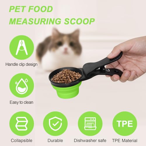 Collapsible Dog Food Scoop Foldable Pet Food Bag Clip 3 in 1 Multi-function Silicone Cat Food Measuring Cup Scoop Dog Food Scooper Pet Food Storage Clip (Green, 1/2 Cup Capacity(1 Pack)) - color: Green, size: 1/2 Cup Capacity(1 Pack)