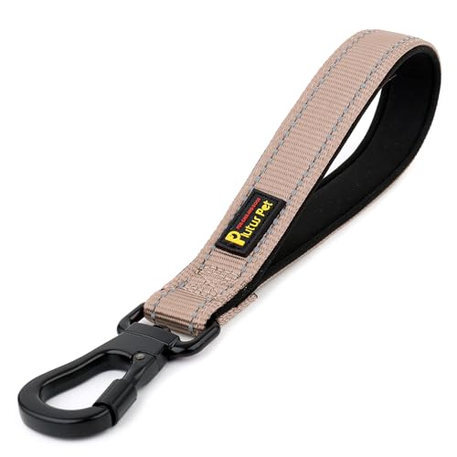 PLUTUS PET Short Dog Leash, Reflective Nylon Padded Handle, Strong Traffic Leash with Carabiner Clip, Perfect for Large or Medium Dogs (10”，Beige) - color: Beige, size: 10 Inch (Pack of 1)