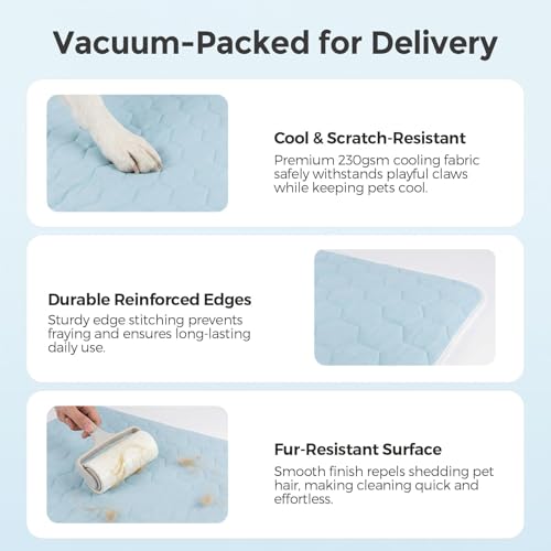 Sytopia 35" x 24" Dog Cooling Mat for Large Dogs, Q-Max>0.5 All Season Thin Breathable Crate Pad Indoor for Pet, Portable Washable & Non-Toxic Kennel Mat for Summer Active Dog, Light Blue - size: Large
