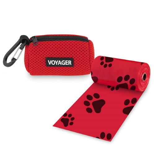Best Pet Supplies Dog Poop Bag Holder Leash Attachment with Reusable Dispenser for Travel, Walking, Park, and Outdoor Use, Durable with Clip-On - Red, Mesh Dispenser w/15 Bags - color: Mesh (Red), size: 1 Count (Pack of 1)