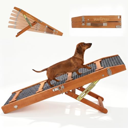 VavoPaw Upgraded Dog Ramp for Couch, Foldable Dog Ramp for Small Dogs, 7 Adjustable Height from 3.9"-18.9" with Non-Slip Pad, Portable Pet Ramp for Sofa Couch Stairs, Walnut - color: Walnut