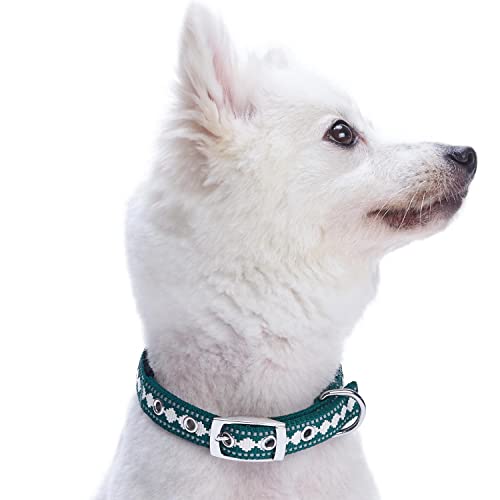 Blueberry Pet Reflective Jacquard Dog Collar with Neoprene Padding & Metal Buckle | Soft & Adjustable Safety Collar - Teal Blue - color: Metal Buckle-Teal Blue, size: Small