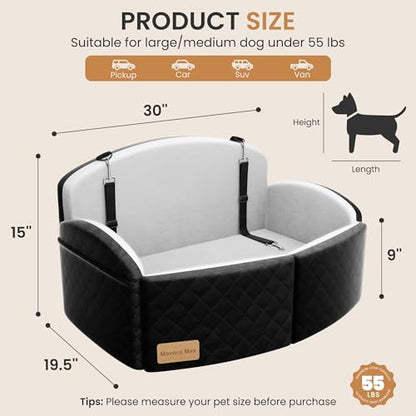 Dog Car Seat for Medium/Large Dogs, Memory Foam Dog Booster Seat with Thick Cushion up to 55 lbs or 2 Small Dogs, Travel Pet Car Seat with Detachable Washable Cover, 2 Safety Leashes (Black/Grey) - color: Black/Grey