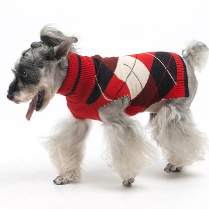 KOOLTAIL Dog Sweater - Thick Warm Plaid Pullover Turtleneck Fleece Dog, Cat, Puppy Christmas Sweater with Leash Hole - Red - S, M, L - color: Red2, size: Small/Medium