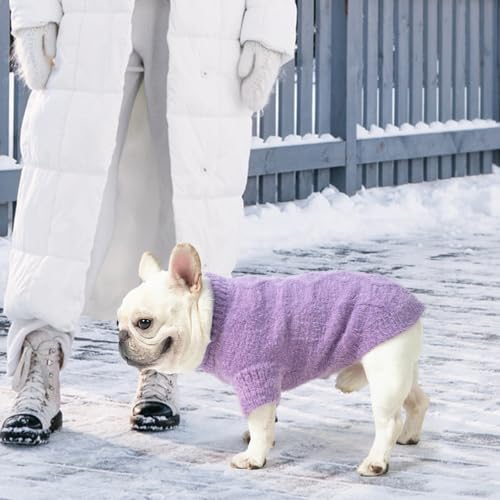 KOOLTAIL Small Dog Sweater, XS Fuzzy Thick Super Soft Warm Dog Winter Sweater Turtleneck Pullover for Cold Weather, Classic Cable Knitwear, Fleece Pet Fall Clothes Coats Puppy Cat Male Female Perple - color: Purple, size: X-Small