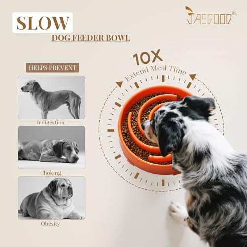 JASGOOD Slow Feeder Dog Bowl - Anti-Gulping, Prevents Bloat & Choking, Healthy Design for Large & Medium Dogs - color: Q-orange