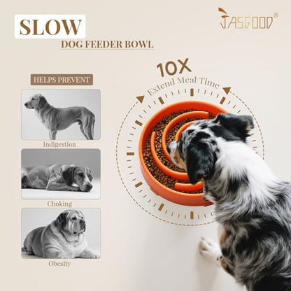 JASGOOD Slow Feeder Dog Bowl - Anti-Gulping, Prevents Bloat & Choking, Healthy Design for Large & Medium Dogs - color: Q-orange