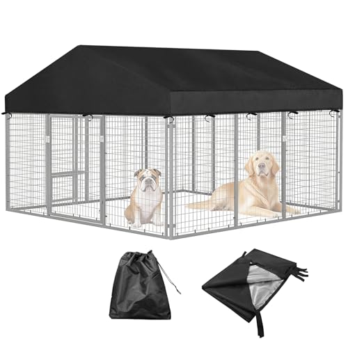 10'W X 10'L Waterproof Dog Kennel Cover Outdoor 600D Oxford Fabric Dog Kennel Roof with Silver UV-Protective Coating for Windproof, Rainproof, Sun-Protective(Covers Only) - size: 120.0"L x 120.0"W x 25.9"H