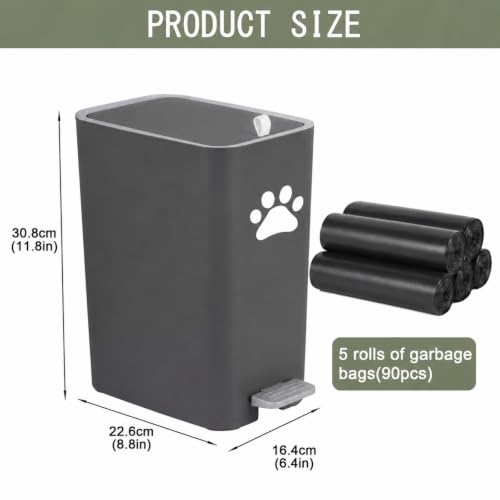 8L/2 Gal Dog Poop Trash Can Outside, Outdoor Dog Wast Trash Container with Step Pedal, Plastic Pet Waste Garbage Can-(Include 90 Waste Bags)-Ideal for Yard,Porch