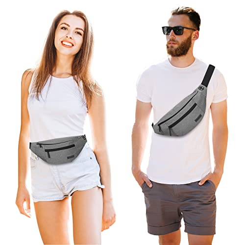 MAXTOP Large Crossbody Fanny Pack with 4-Zipper Pockets,Gifts for Enjoy Sports Festival Workout Traveling Running Casual Hands-Free Wallets Waist Pack Phone Bag Carrying All Phones - color: Neutral Gray, style: Large Fanny Pack(4 Zipper Pockets)
