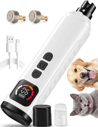 Dog Nail Grinder, Quiet 6-Speed Electric Pet Nail Trimmer with Upgraded Motor, 2 LED Lights, LCD Display, Type-C Charging, 1200mAh Battery, 3 Diamond Grinding Wheels for Dogs and Cats