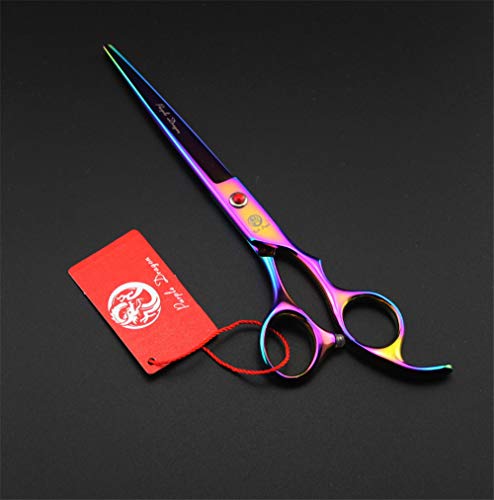 Purple Dragon Professional 7.0 inch 4PCS Pet Grooming Scissors Kit Japan Premium Steel Straight & Curved & Thinning Blade Dog Hair Cutting Shears Set with Case - color: Rainbow