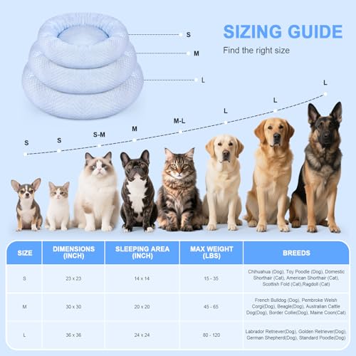 Small Donut Dog Bed - Cooling Calming Cuddler for Cats & Puppies, Anti-Anxiety Ice Fabric Round Pet Bed, Washable Comfort Dog Bed for Small Dogs, Egg Tart Design (S)