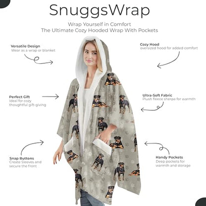 E&S Pets Sherpa Wearable Blanket Hoodie for Women – Soft Fleece Snuggs Wrap – 32 Dog & Cat Breeds – Warm Pet Lover Gifts - color: Rottweiler