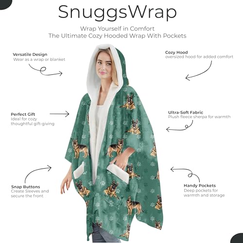 E&S Pets Sherpa Wearable Blanket Hoodie for Women – Soft Fleece Snuggs Wrap – 32 Dog & Cat Breeds – Warm Pet Lover Gifts - color: German Shepherd