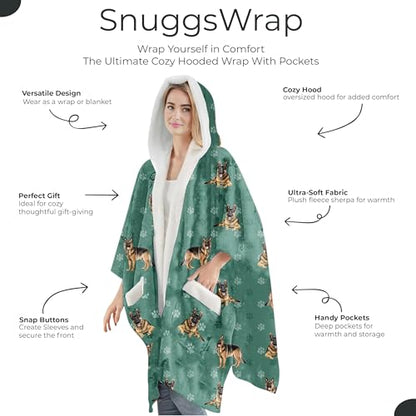 E&S Pets Sherpa Wearable Blanket Hoodie for Women – Soft Fleece Snuggs Wrap – 32 Dog & Cat Breeds – Warm Pet Lover Gifts - color: German Shepherd