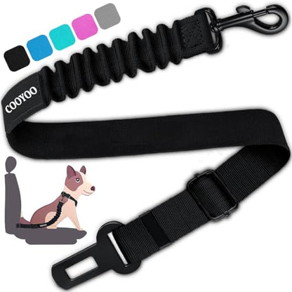 COOYOO Dog Seat Belt,Retractable Dog Car Harness Seat Belt for Car Adjustable Nylon Pet Safety Seat Belts Heavy Duty & Elastic Bungee Buffer - color: 04-Black