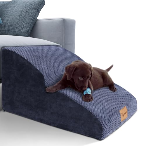 Topmart High Density Extended Foam Dog Ramp&Steps 2 Tiers,11.8" High | Non-Slip Dog Stairs,Soft Foam Pet Ladder with Removable Cover,Best for Injured,Older Cats,Pets with Joint Pain - color: Blue, size: 21.7*15.7*11.8