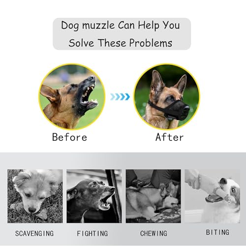 Dog Muzzle,Soft Air Mesh Muzzle for Medium Large Dogs to Prevent Biting Barking Chewing, Breathable Mouth Guard Adjustable Loop Strap Pets Muzzle for Training(Black,M)