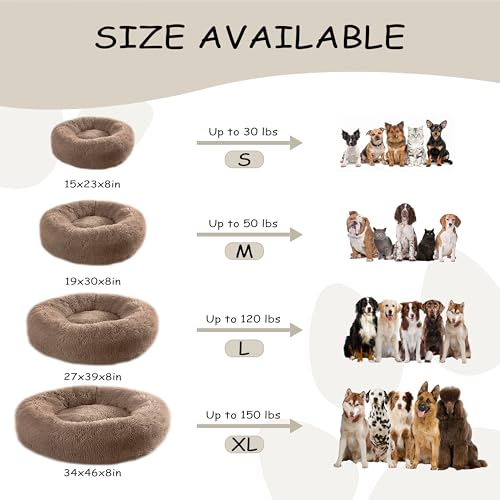 Bunlitent 46'' Donut Dog Bed, Calming Dog Bed for Large Sized Dog, Brown | Plush Anti-Anxiety, Donut Shape, Warming Cozy, Round Cuddler Nest, Soft Cute,Marshmallow Cuddler Nest Pet Bed - color: Brown, size: 46"L x 46"W x 8"Th