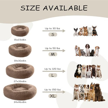 Bunlitent 46'' Donut Dog Bed, Calming Dog Bed for Large Sized Dog, Brown | Plush Anti-Anxiety, Donut Shape, Warming Cozy, Round Cuddler Nest, Soft Cute,Marshmallow Cuddler Nest Pet Bed - color: Brown, size: 46"L x 46"W x 8"Th