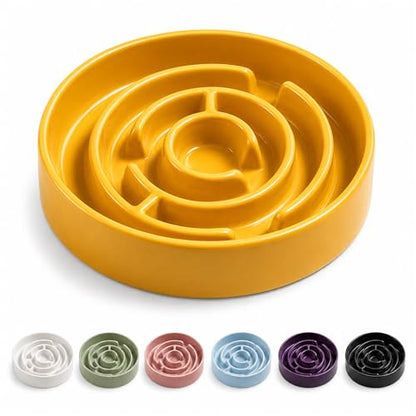 Slow Feeder Dog Bowls, Silicone Dog Bowl with Anti-Slip, Slow Feeder & Non-Slip Design, Boredom and Anxiety Reducer, Suitable for All Breed Dogs and Cat (Ceramic-Yellow) - color: Ceramic-Yellow