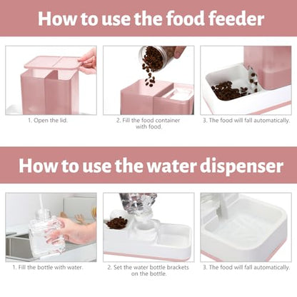 Yummy Sam Automatic Small Pet Feeder and Water Dispenser, 2 in 1 Gravity Cat Auto Pet Feeder and Waterer Set Feeder Dish for Small Medium Pets Dog Puppy Kitten (Pink) - color: Pink